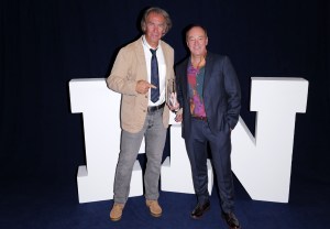 NEW YORK, NEW YORK - DECEMBER 04:  (L-R) Jean-Luc Diard and Dave Powers attend Footwear News Achievement Awards (FNAAs) 2024 at Cipriani South Street on December 04, 2024 in New York City.  (Photo by Craig Barritt/Footwear News via Getty Images)