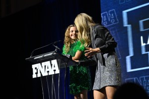 NEW YORK, NEW YORK - DECEMBER 04: Tepper Itzler and Amy Griffin speak onstage during the Footwear News Achievement Awards (FNAAs) 2024 at Cipriani South Street on December 04, 2024 in New York City. (Photo by Roy Rochlin/Footwear News via Getty Images)