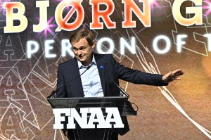 NEW YORK, NEW YORK - DECEMBER 04: Bjorn Gulden speaks onstage during the Footwear News Achievement Awards (FNAAs) 2024 at Cipriani South Street on December 04, 2024 in New York City. (Photo by Roy Rochlin/Footwear News via Getty Images)