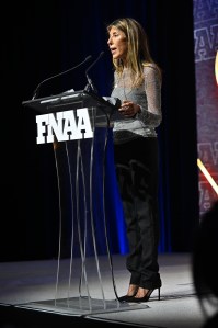 NEW YORK, NEW YORK - DECEMBER 04: Nina Garcia speaks onstage during the Footwear News Achievement Awards (FNAAs) 2024 at Cipriani South Street on December 04, 2024 in New York City. (Photo by Roy Rochlin/Footwear News via Getty Images)