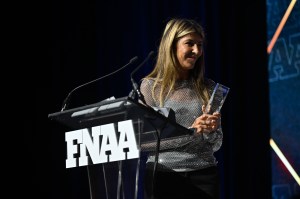 NEW YORK, NEW YORK - DECEMBER 04: Nina Garcia speaks onstage during the Footwear News Achievement Awards (FNAAs) 2024 at Cipriani South Street on December 04, 2024 in New York City. (Photo by Roy Rochlin/Footwear News via Getty Images)