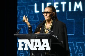 NEW YORK, NEW YORK - DECEMBER 04:  Donna Karan speaks onstage during the Footwear News Achievement Awards (FNAAs) 2024 at Cipriani South Street on December 04, 2024 in New York City. (Photo by Roy Rochlin/Footwear News via Getty Images)