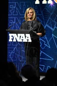 NEW YORK, NEW YORK - DECEMBER 04: Tacey Powers speaks onstage during the Footwear News Achievement Awards (FNAAs) 2024 at Cipriani South Street on December 04, 2024 in New York City. (Photo by Roy Rochlin/Footwear News via Getty Images)