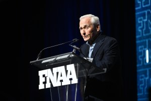 NEW YORK, NEW YORK - DECEMBER 04: David Weinberg speaks onstage during the Footwear News Achievement Awards (FNAAs) 2024 at Cipriani South Street on December 04, 2024 in New York City. (Photo by Roy Rochlin/Footwear News via Getty Images)