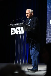 NEW YORK, NEW YORK - DECEMBER 04: David Weinberg speaks onstage during the Footwear News Achievement Awards (FNAAs) 2024 at Cipriani South Street on December 04, 2024 in New York City. (Photo by Roy Rochlin/Footwear News via Getty Images)