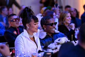 NEW YORK, NEW YORK - DECEMBER 04: Rihanna and A$AP Rocky attend Footwear News Achievement Awards (FNAAs) 2024 at Cipriani South Street on December 04, 2024 in New York City.  (Photo by Roy Rochlin/Footwear News via Getty Images)