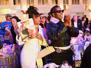 NEW YORK, NEW YORK - DECEMBER 04: Arne Freundt,  Rihanna and A$AP Rocky attend Footwear News Achievement Awards (FNAAs) 2024 at Cipriani South Street on December 04, 2024 in New York City.  (Photo by Roy Rochlin/Footwear News via Getty Images)