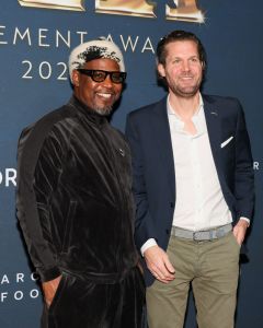 NEW YORK, NEW YORK - DECEMBER 04: (L-R) Emory Jones and Arne Freundt attend the 38th Annual Footwear News Achievement Awards at Cipriani South Street on December 04, 2024 in New York City. (Photo by Dia Dipasupil/Getty Images)