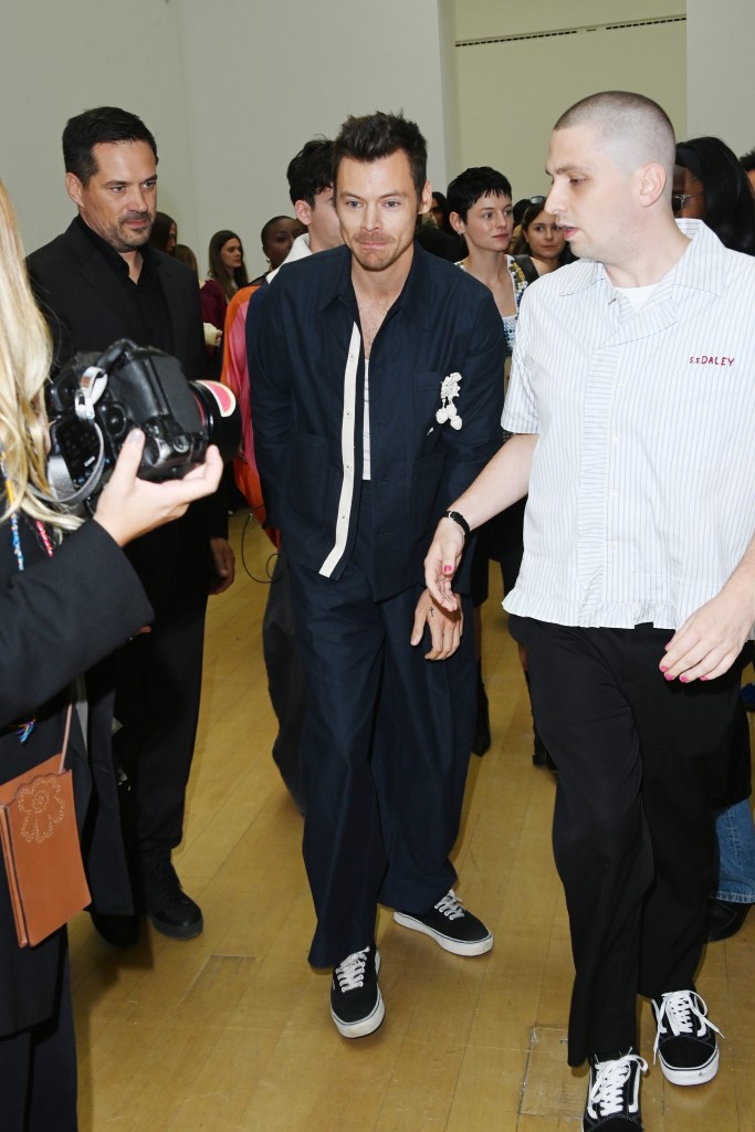 Harry Styles is seen wearing Vans Authentic Shoes while attending the SS Daley show during London Fashion Week on September 13, 2024 in London, England.