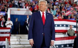 RALEIGH, NORTH CAROLINA - NOVEMBER 04: Republican presidential nominee, former U.S. President Donald Trump takes the stage during a campaign rally at the J.S. Dorton Arena on November 04, 2024 in Raleigh, North Carolina. With one day left before the general election, Trump is campaigning for re-election in the battleground states of North Carolina, Pennsylvania and Michigan. (Photo by Chip Somodevilla/Getty Images)