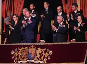 LONDON, ENGLAND - NOVEMBER 9:  (L-R) Catherine, Princess of Wales, Prince William, Prince of Wales, King Charles III and Princess Anne, Princess Royal attend the Royal British Legion Festival of Remembrance at the Royal Albert Hall on November 9, 2024 in London, England. (Photo by Chris J. Ratcliffe - WPA Pool/Getty Images)