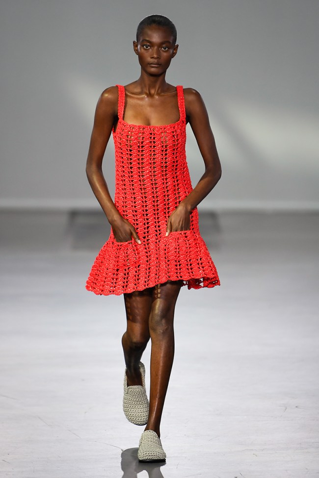 Model on the runway at the JW Anderson Spring 2024 Ready To Wear Fashion Show held at The Roundhouse on September 16, 2023 in London, England.