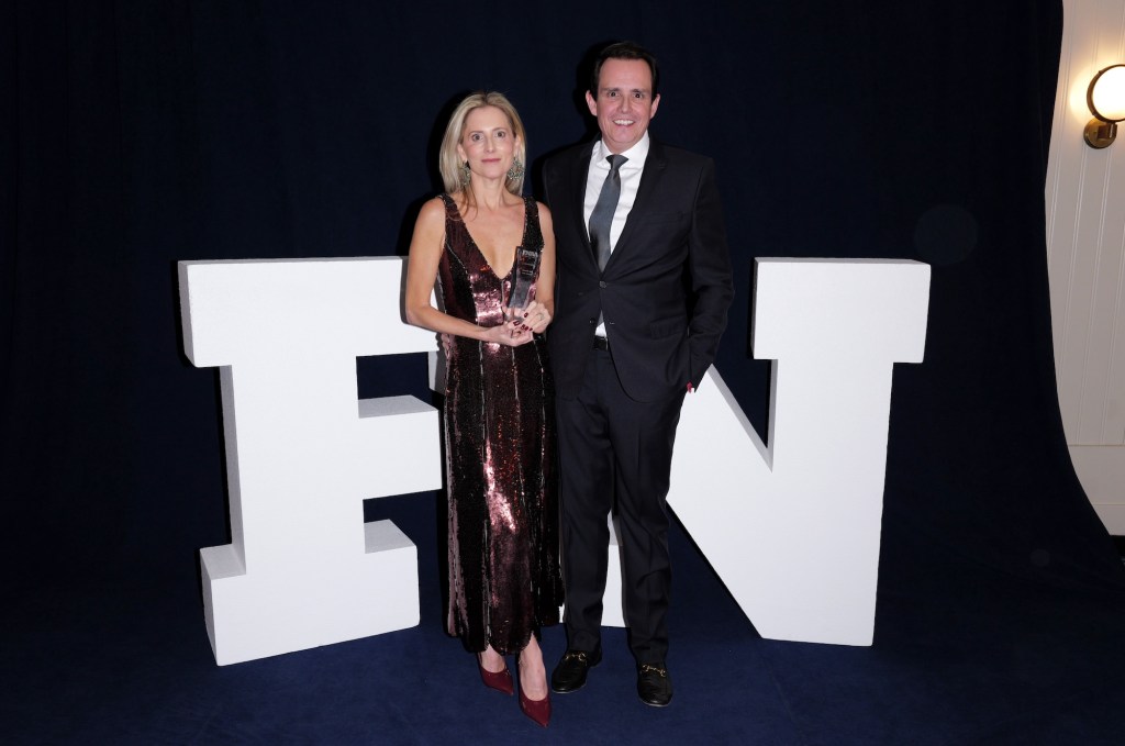 NEW YORK, NEW YORK - DECEMBER 04: (L-R) Marina Larroudé and Ricardo Larroudé attend Footwear News Achievement Awards (FNAAs) 2024 at Cipriani South Street on December 04, 2024 in New York City.  (Photo by Craig Barritt/Footwear News via Getty Images)