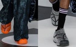 Off-White's basketball sneakers on the runway during Paris Fashion Week fall 2024.