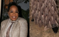 Oprah Winfrey, Brunello Cucinelli, boots, feather, suit, dinner, Los Angeles