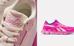 Two of the sneakers featured in the Reebok x Barbie collection.