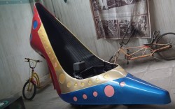 A high heel-shaped car at Sudha Cars Museum in Hyderabad, India.